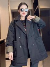 欧货中长款夹棉外套女2025春季新款休闲韩版宽松气质翻领二棉风衣