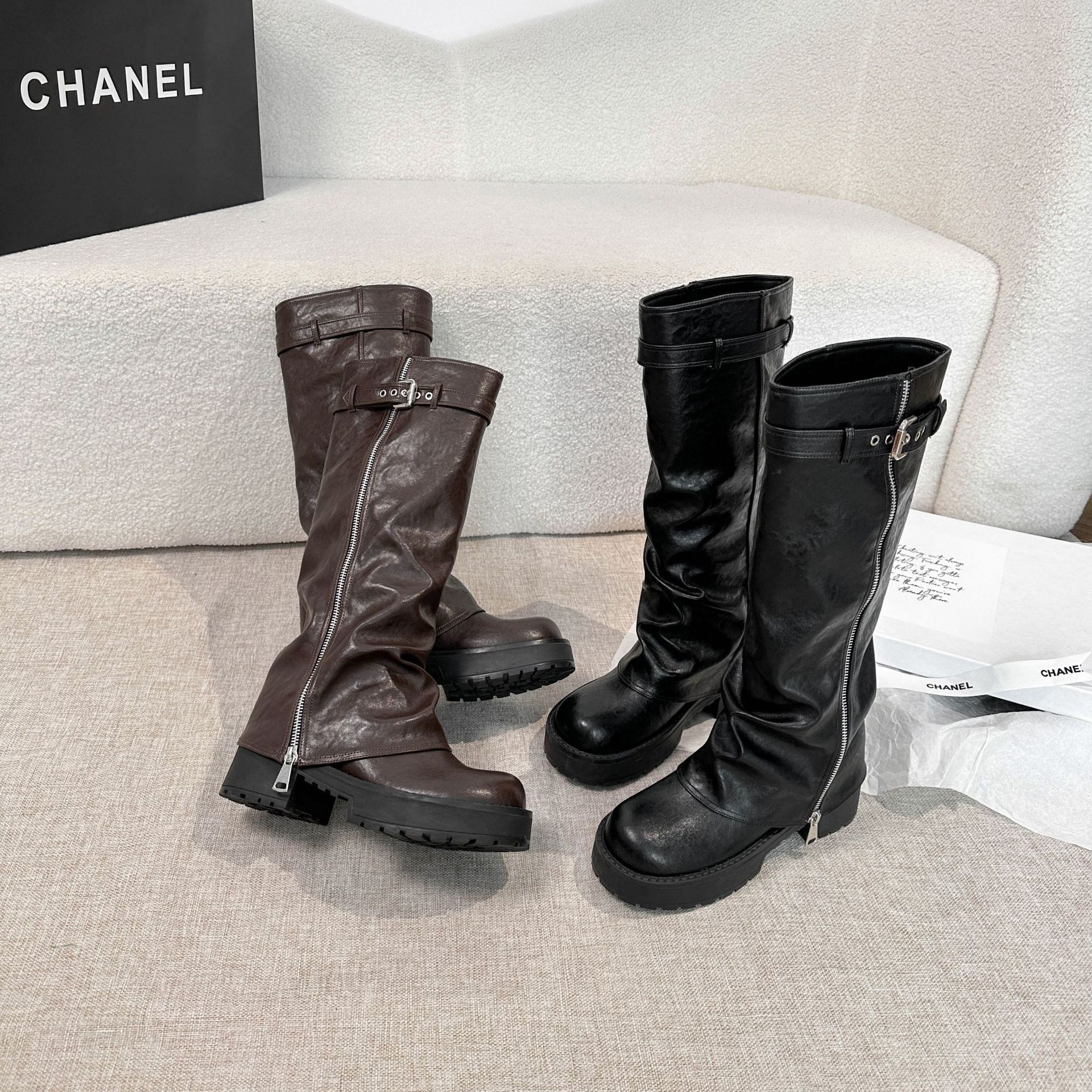 Botas Vaqueras Altas para Mujer de 8 cm Superfibra Suela Gruesa Aumento de Altura para Otoño e Invierno