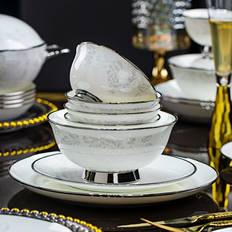 Jingdezhen bone porcelain tableware household European-style rice bowl noodle bowl ceramic dishes dish bowl soup bowl soup free combination petty bourgeois