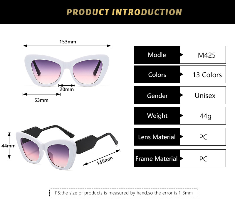 55g Weight Full Frame Glasses Structure Sunglasses Classification PC, UV400 Protection Lens Material Fashion Color Block Leopard PC UV400 Protection Cat Eye Full Frame Women's Sunglasses