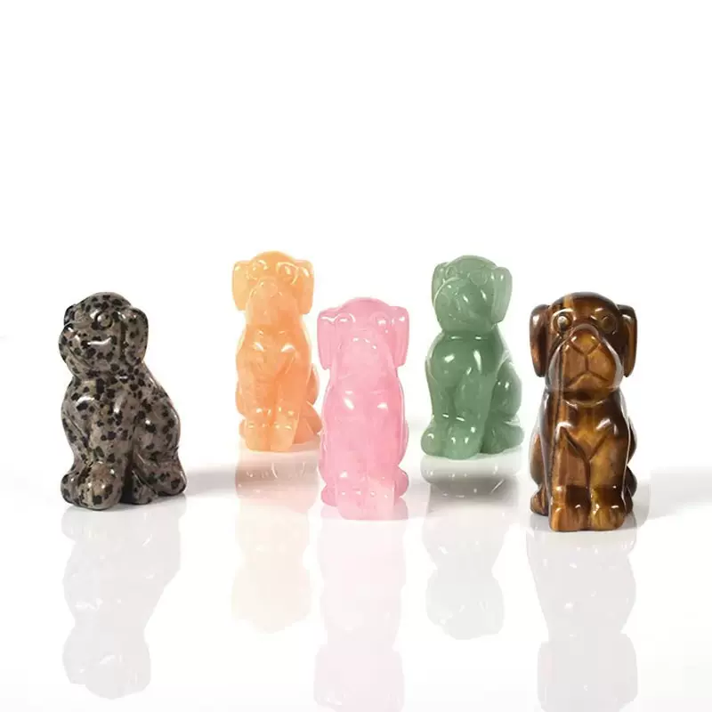 跨境货源天然玉石法斗摆件粉晶东陵小狗原石打磨水晶雕刻玉石摆件