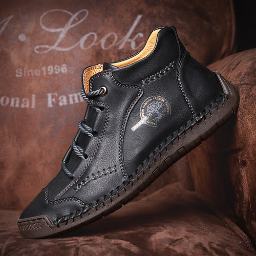 Winter and Autumn Men's Brim Martin Boots Retro Casual Mid-Top Men's Boots Handmade Large Men's Leather Boots