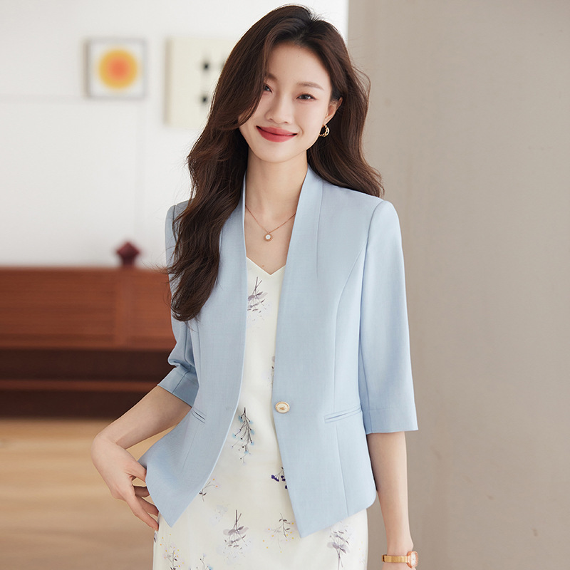Blue suit short coat women's small spring and autumn new professional temperament commuter formal casual suit wholesale