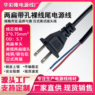 U.S. Gauge Two Flat Plug Power Cord Two Plug Single Head Bare Tail Welding Extension Cable Audio Desk Lamp Fan Connection Plug Cable