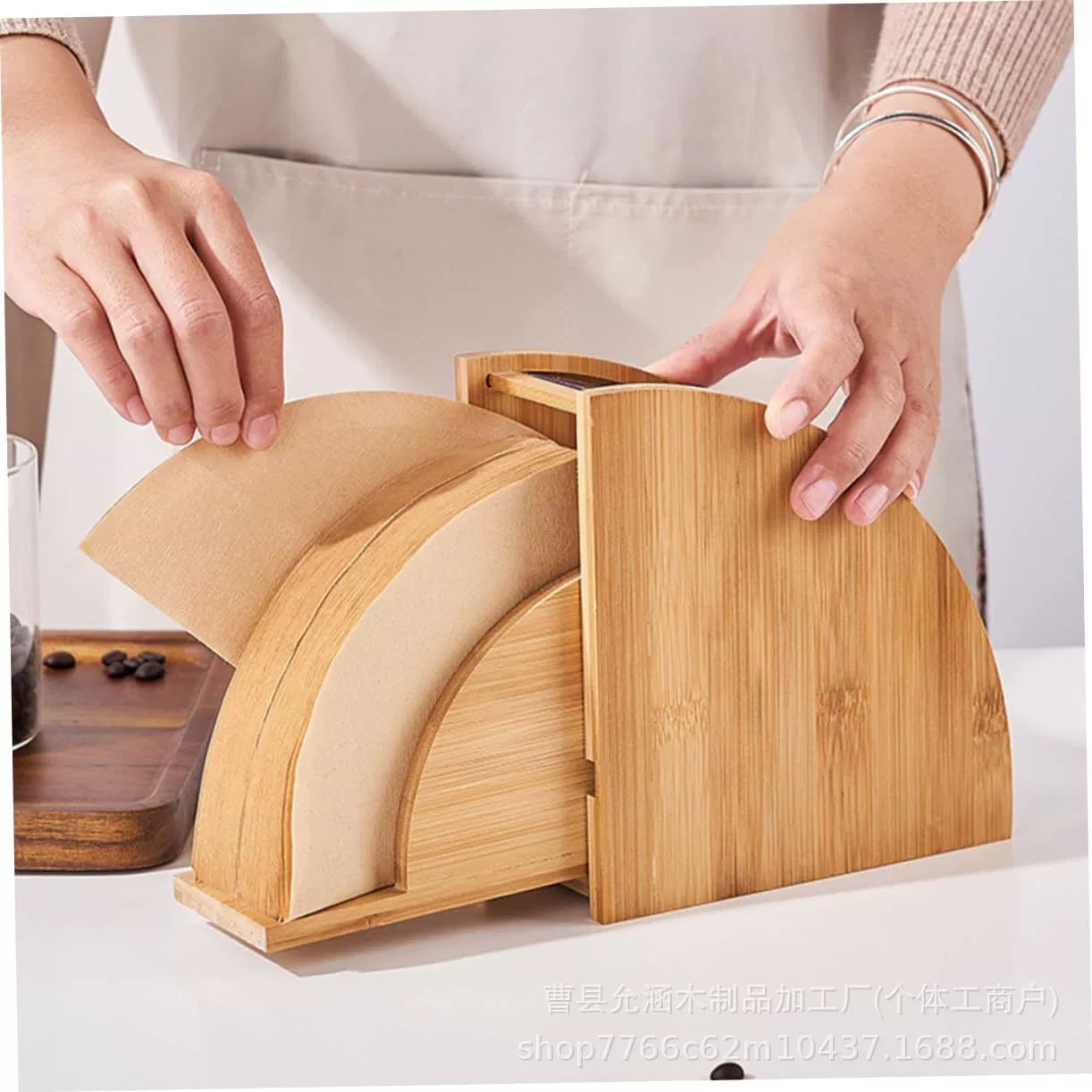 Бамбуковый бумажный фильтр для кофе, веерообразный ящик для хранения для простого стиля, ящик для хранения бумажного фильтра для кофе, деревянный пылезащитный кронштейн