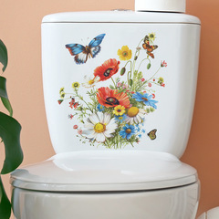 新款MG-M012水彩小雛菊花苞蝴蝶馬桶貼浴室衛生間美化牆貼畫批發