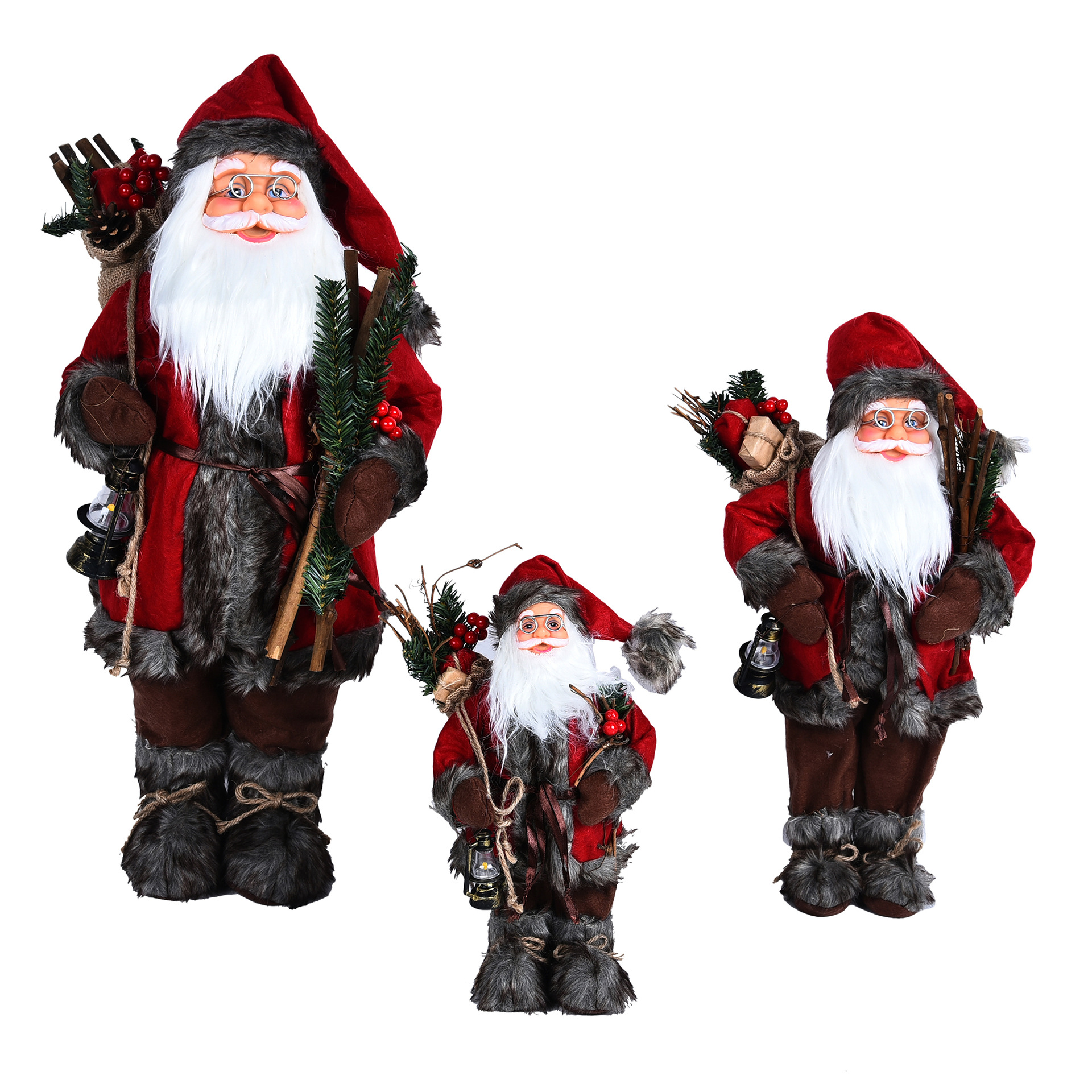 Classic Handmade Retro Santa Claus with Stick Doll Ornaments Christmas Window Decoration Christmas Decoration Supplies
