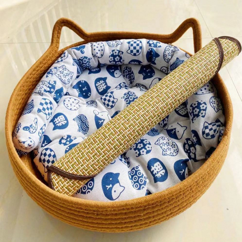 [얼룩방지 고급] 슈가컬러 네스트 + 화이트 캣쿠션 + 베개 + 작은매트