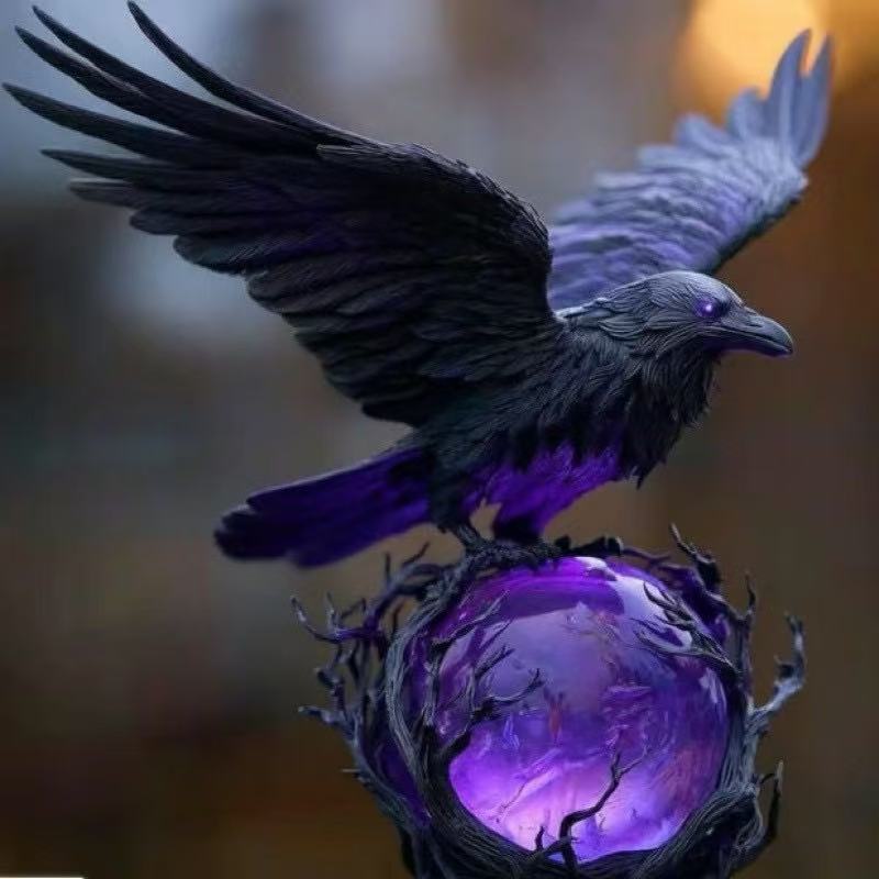 Cross-Border New Resin Sculpture Crow Ornament Creative Home Desktop Decoration Halloween Gift Raven Night Light