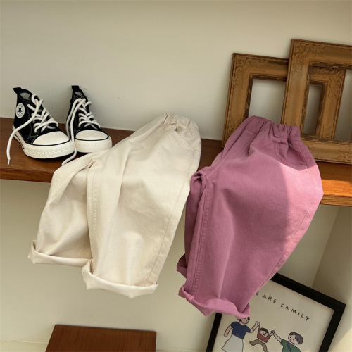 秋季儿童纯色直筒长裤欧美范男童女童棉布水洗长裤