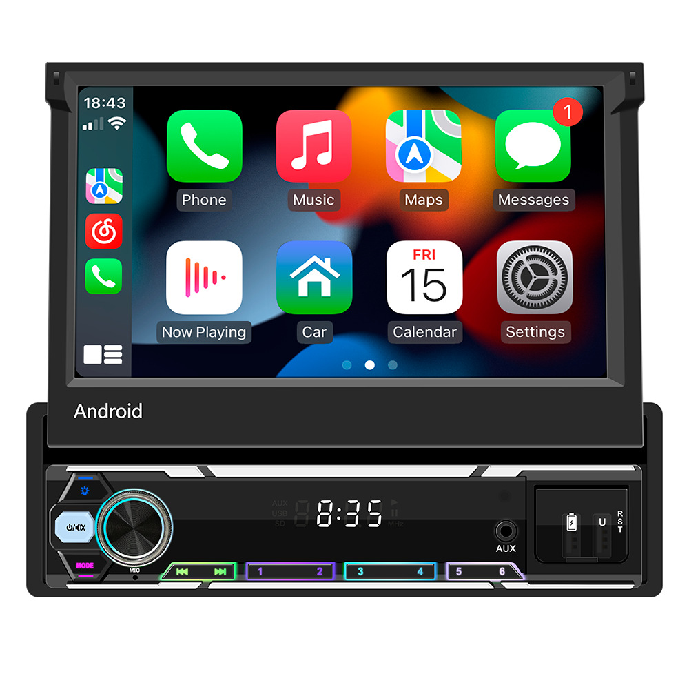 Transfronterizo de 7 pulgadas pantalla retráctil manual Android navegación de automóviles inalámbrica carplay controlador central de alta definición registrador de conducción