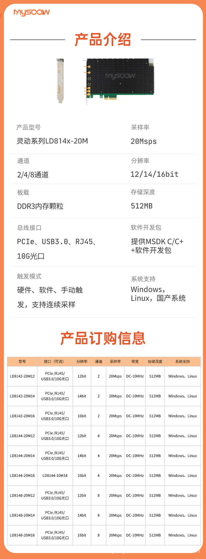 LD814x-20M高速数据采集卡