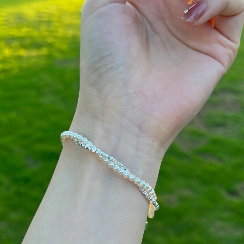S925 Sterling Silver Shijia Pearl Silver Double-layer Winding Bracelet for Women Xia Xiazhong Design High-end Light Luxury Simple