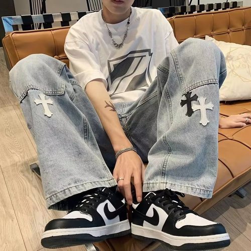 Cross-Shape Jeans for Men: Summer Vibe, High-Street IG-Fashion Brand, Straight-Leg Wide-Leg Pants with a Relaxed, Designer-Approved Niche Appeal