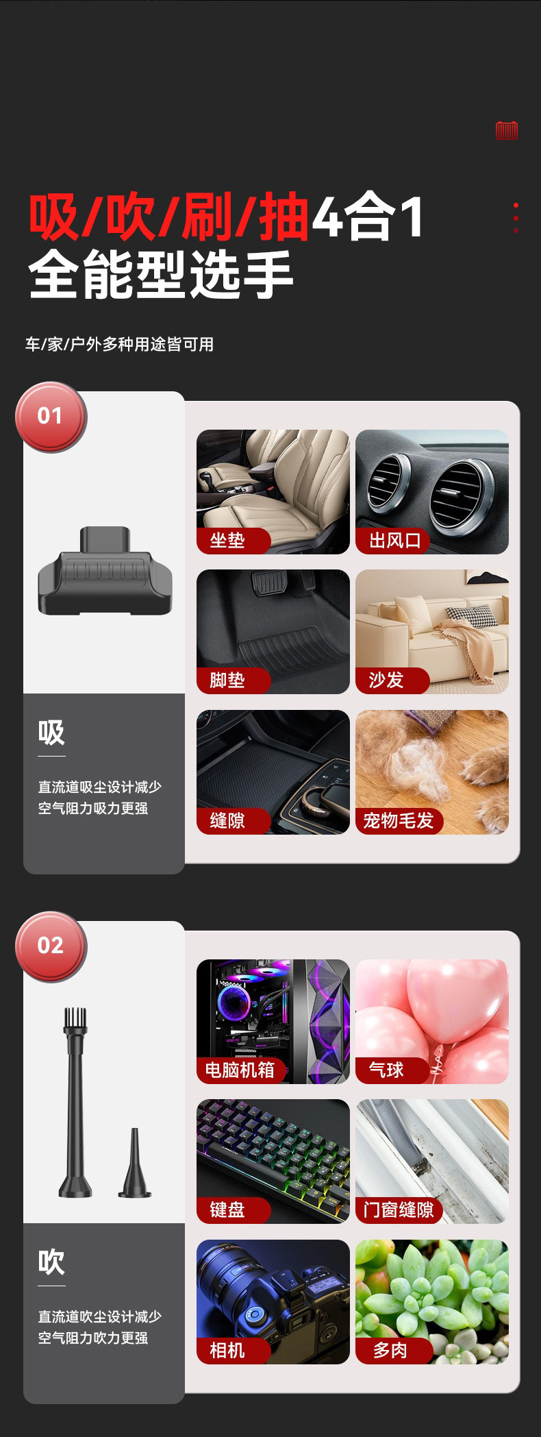 Car Vacuum Cleaner with Strong Suction, Small Handheld Model for Car and Home Use, Wireless, Super Strong Suction for Cleaning Cat Hair and Desktops