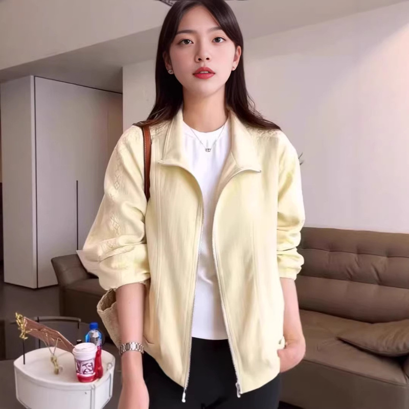 Korean-Style Stand-Collar Lace Jacquard Short Jacket for Women, 2026 Spring New Style, Loose and Versatile, Fashionable Slim-Fit Jacket Top Korean-Style Stand-Collar Lace Jacquard Short Jacket for Women, 2026 Spring New Style, Loose and Versatile, Fashionable Slim-Fit Jacket Top