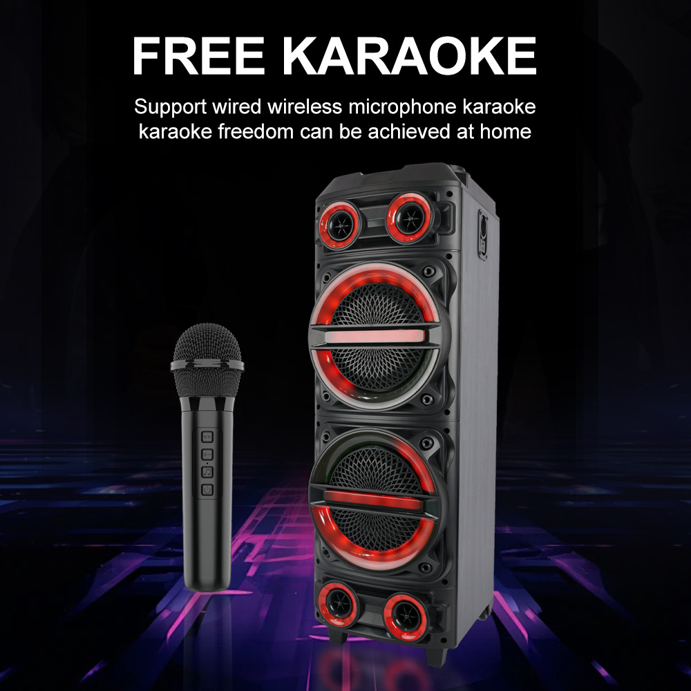 ZQS8231 Stereo Suur stereo Bluetooth Puidust kõlar Välispeol Kahe juhtmevaba mikrofoniga K Song_voghion.com