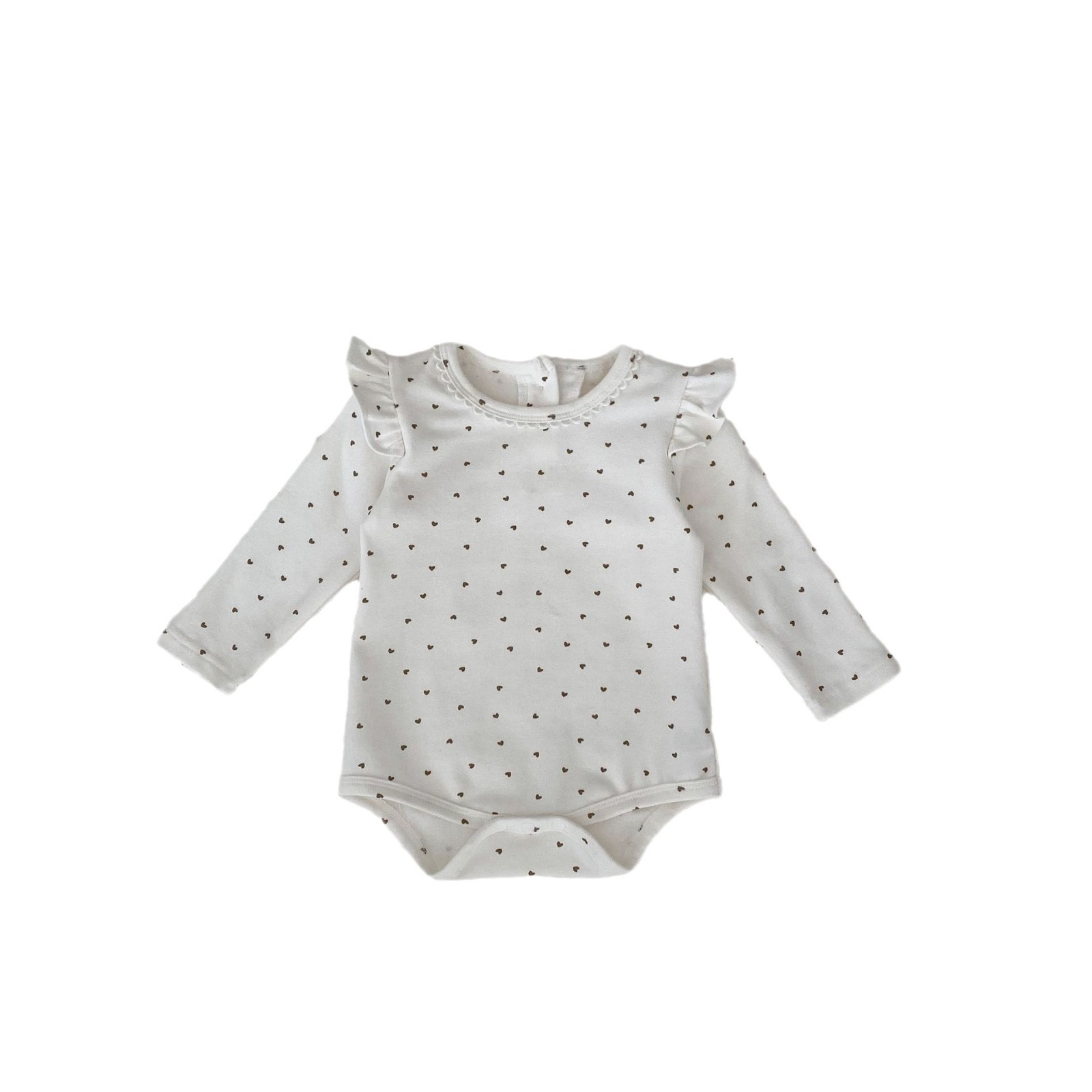 2024 Frühling 0-3 Jahre alte weibliche Baby gedruckt kleine fliegende lange Ärmel Ha Taschen Hintern Overall Crawler Kleidung_voghion.com