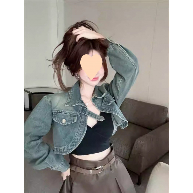 牛仔外套短款春秋韓系校園風復古水洗做舊小眾通勤慵懶風百搭上衣