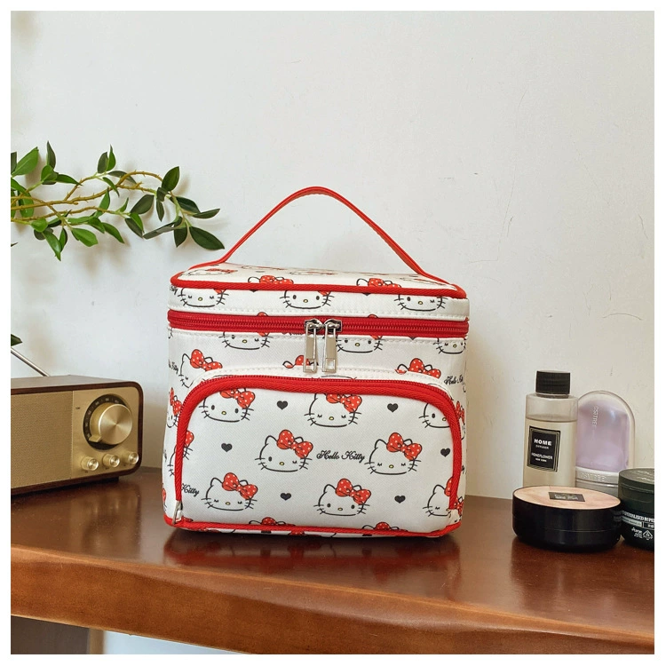Cosmetic bag Hello Kitty handheld universal, large capacious storage, printed design
