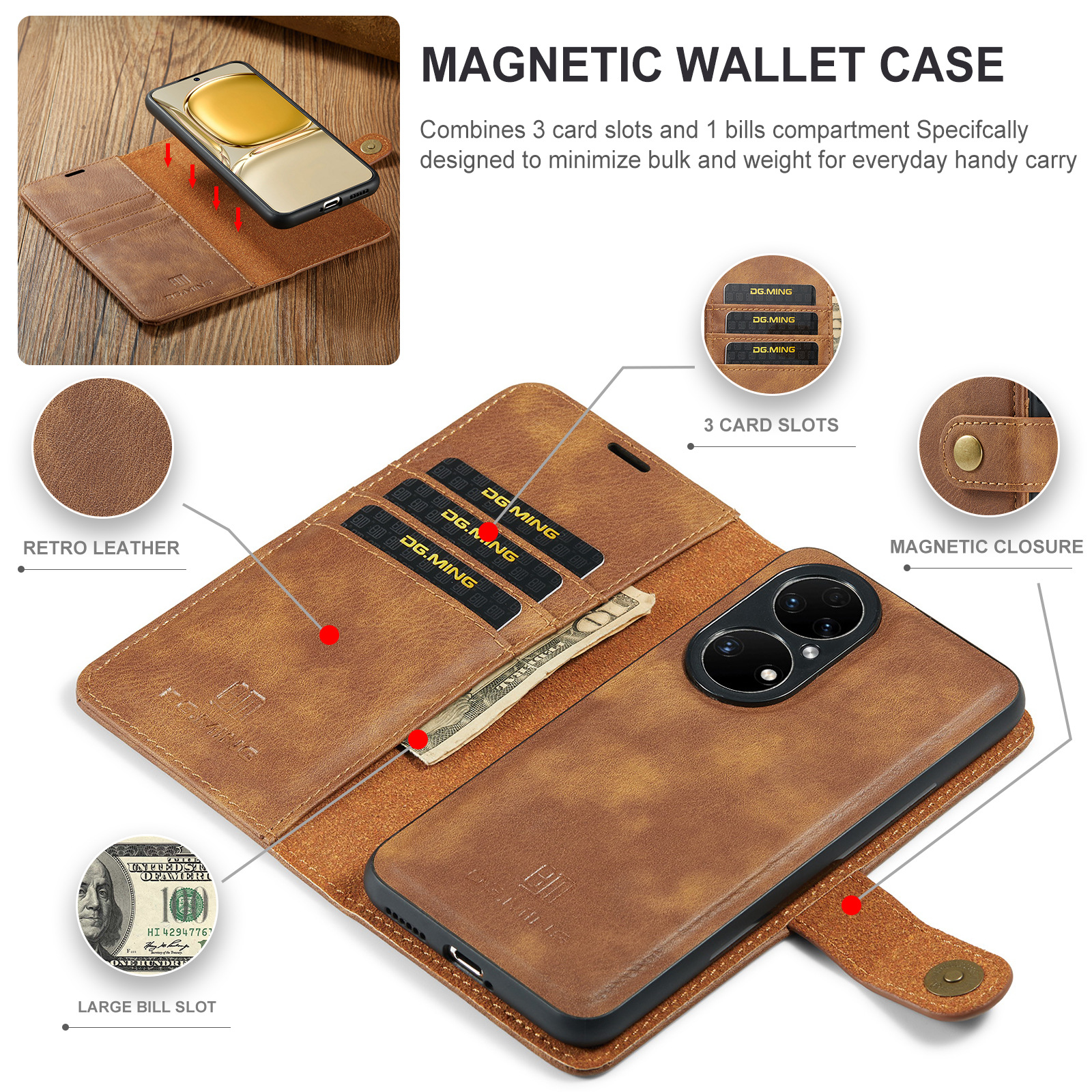 Magnetische Handyhülle Aus Leder Für Huawei P50 Und P50 Pro_voghion.com