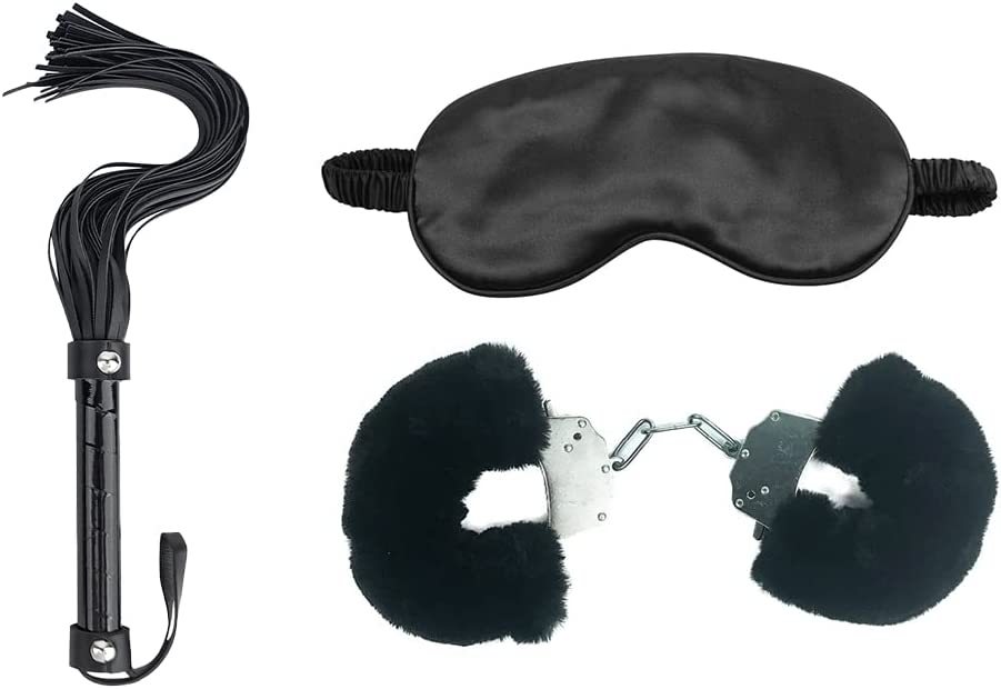 Erotic Sm Three-piece Set With Handcuffs Blindfold And Whip_voghion.com