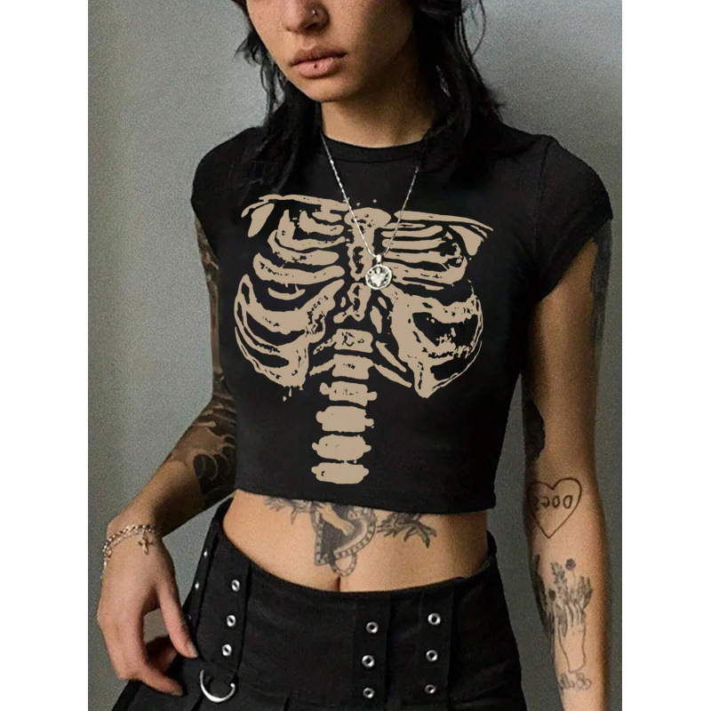 2025 Summer New European and American Retro Printed Short Navel T-shirt Spice Girls Street Top Punk Dark Style 2025 Summer New European and American Retro Printed Short Navel T-shirt Spice Girls Street Top Punk Dark Style