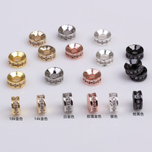 18k金色 铜微镶锆石隔珠 圆形隔片 diy 手链项链饰品配件材料批发