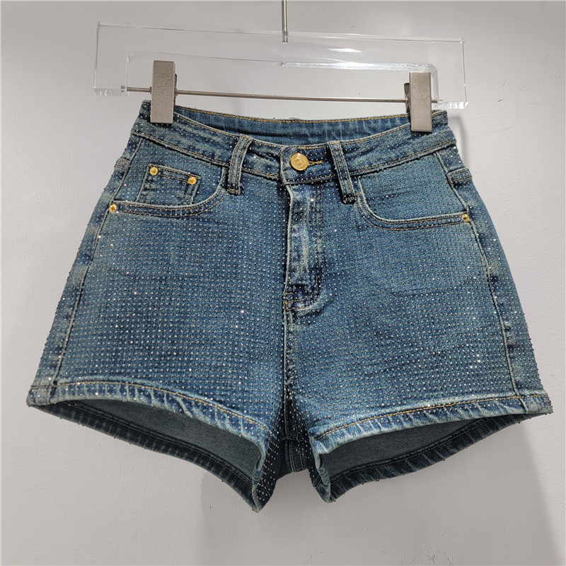 Pantalones Cortos de Mezclilla de Cintura Alta para Mujer de Denim de Poliéster Diseño Ajustado