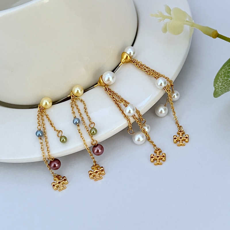 Fashionable elegant cute small stone inlay pearl with tassels