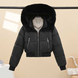 包邮加厚棉服女短款大毛领冬季新款收腰加厚棉袄面包服外套