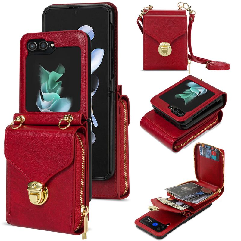 Suitable for Samsung Foldableing Z Flip7 6 5 4 3 Lanyard Crossbody Zipper Wallet Mobile Phone Protective Cover Mobile Phone Case