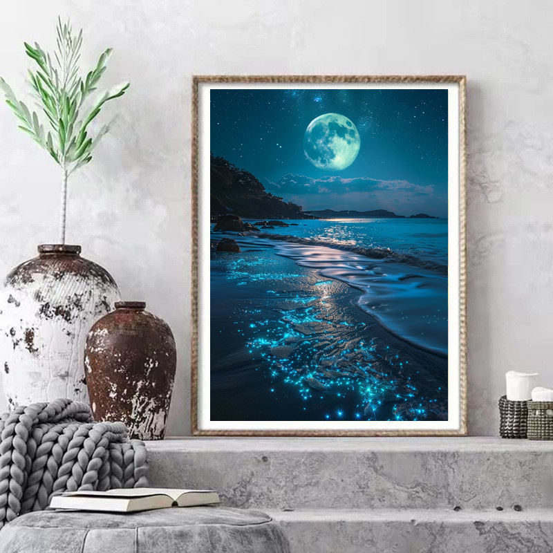 Pintura de diamante de luna transfronteriza, pintura de diamante redonda, pintura de diamante de sala de estar, pintura de diamante DIY, certificación transfronteriza 20X20.