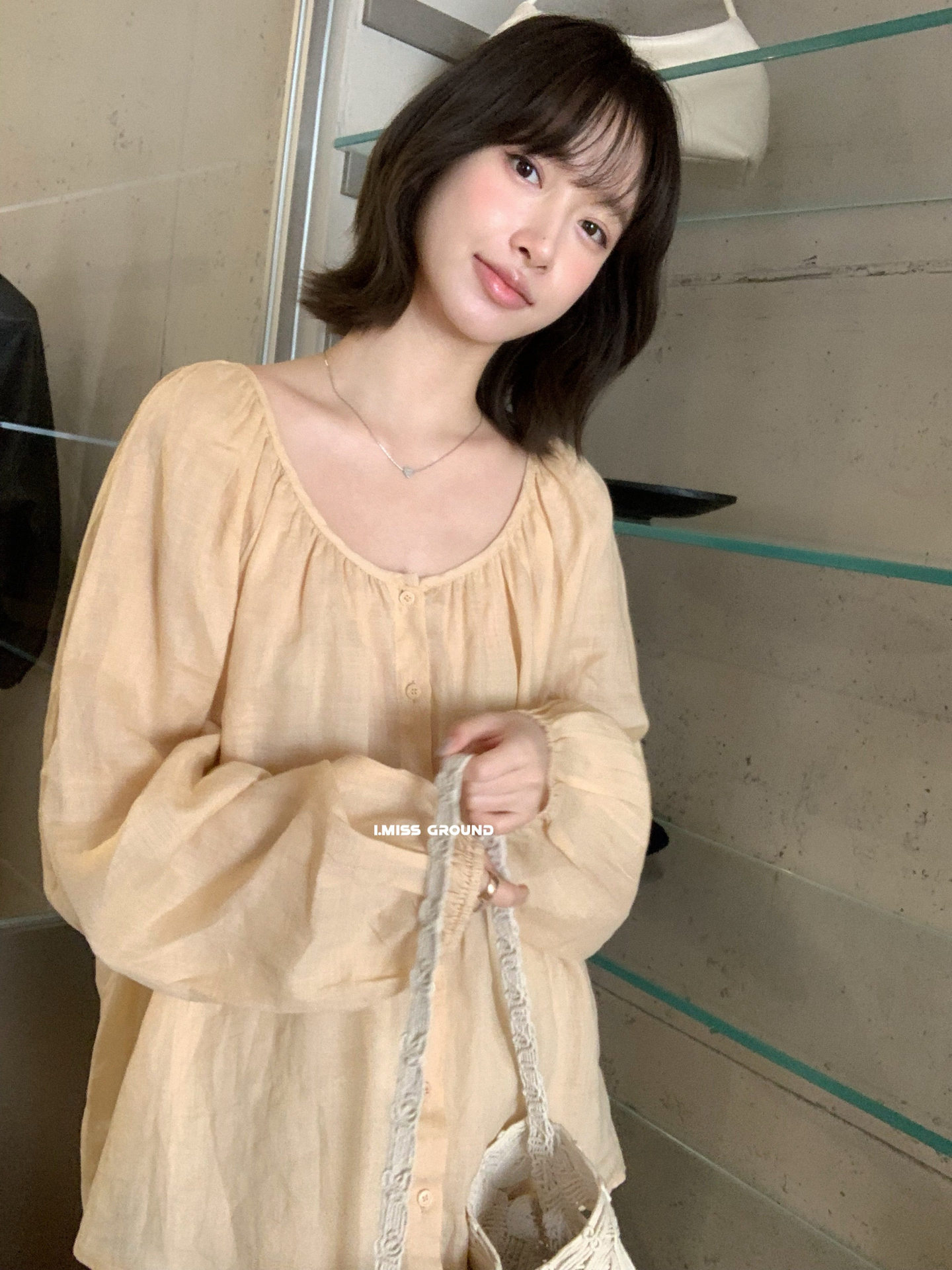 Áo sơ mi nữ tay lửng chất liệu ramie thoáng mát phong cách Pháp — trắng ngà, hồng nhạt, Bột cam, Vàng nhạtcolor chi tiết 6