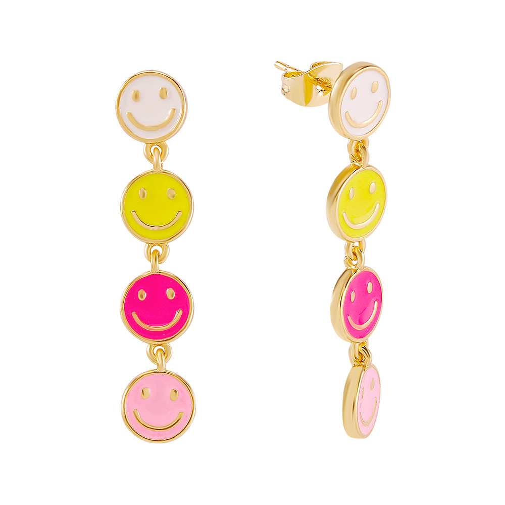 cute multi-color circle smiley face  dripping oil copper earrings wholesale