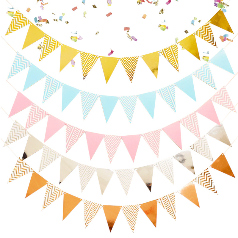 Cumpleaños tirar bandera ins onda patrón bronceado triángulo bandera cumpleaños fiesta suministros escena diseño papel decoración tirar bandera