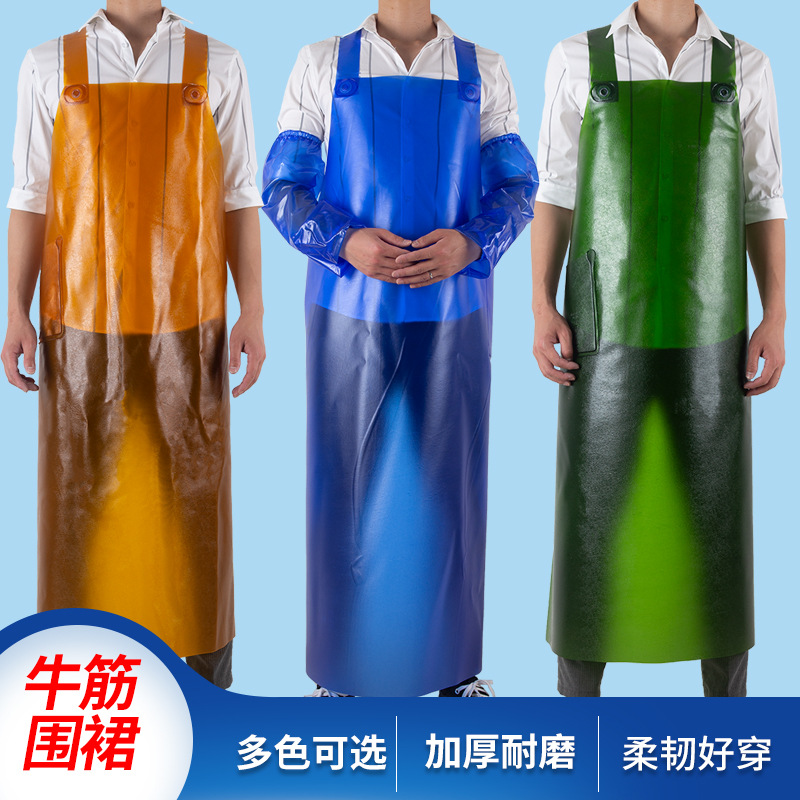 Engrosado alargado delantal de tendón de carne impermeable a prueba de aceite de cuero suave acuático especial cocina fábrica de piedra matadero Mono para hombres