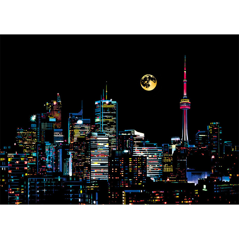 YUELU Leap Deer Colorful City Ⅲ Escena nocturna de la ciudad para adultos Pintura para raspar creativa Diy pintura para raspar hecha a mano Ventas directas de fábrica