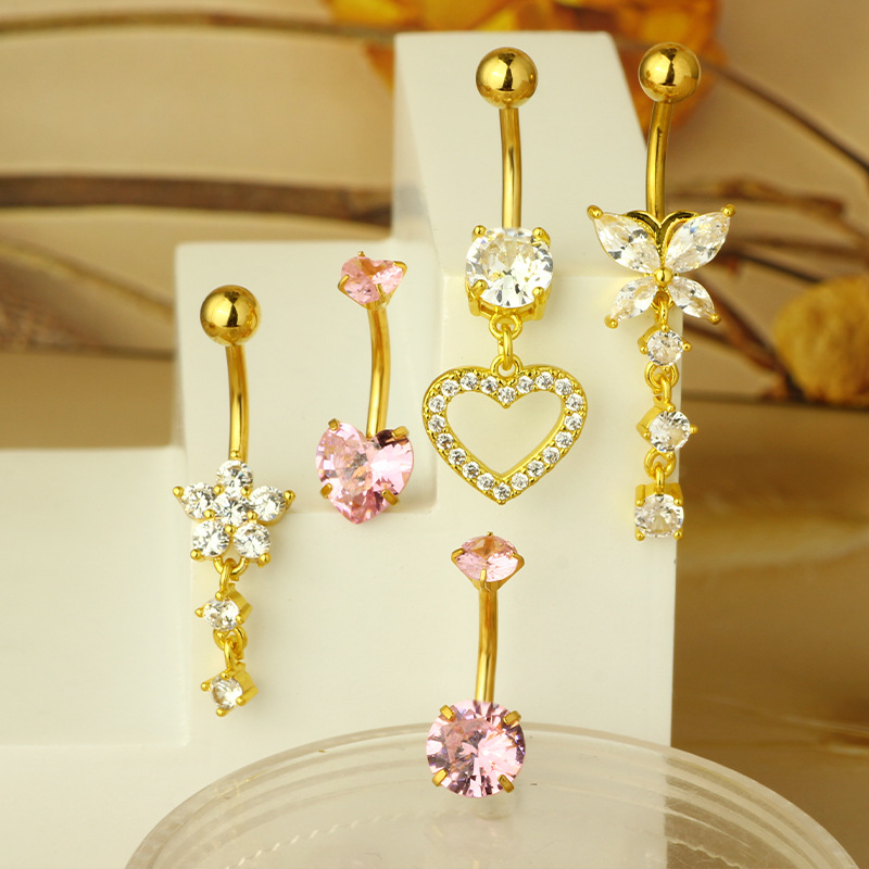 8g Weight Zircon Inlay Material 1 Set 316 Stainless Steel Copper Zircon Belly Rings Heart Shape