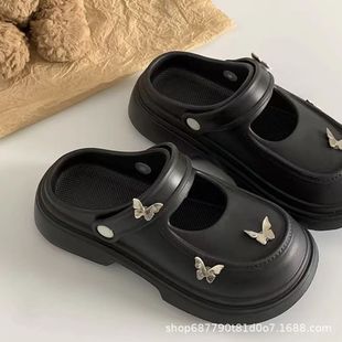 Retro Flavor! High-Bottom Baotou Mary Jane Thick-Soled Heightening Clogs for Women, Summer Non-Slip Outer Sandals