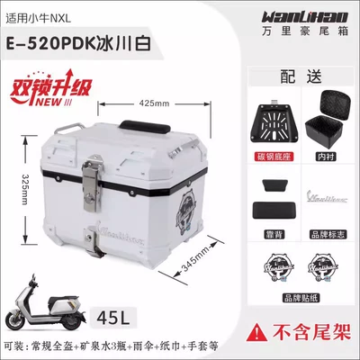 Motorcycle trunk | Capacity for Electric Bikes - double-lock-nxl-calf-glacier-white-520p-lined-double-black-backrest