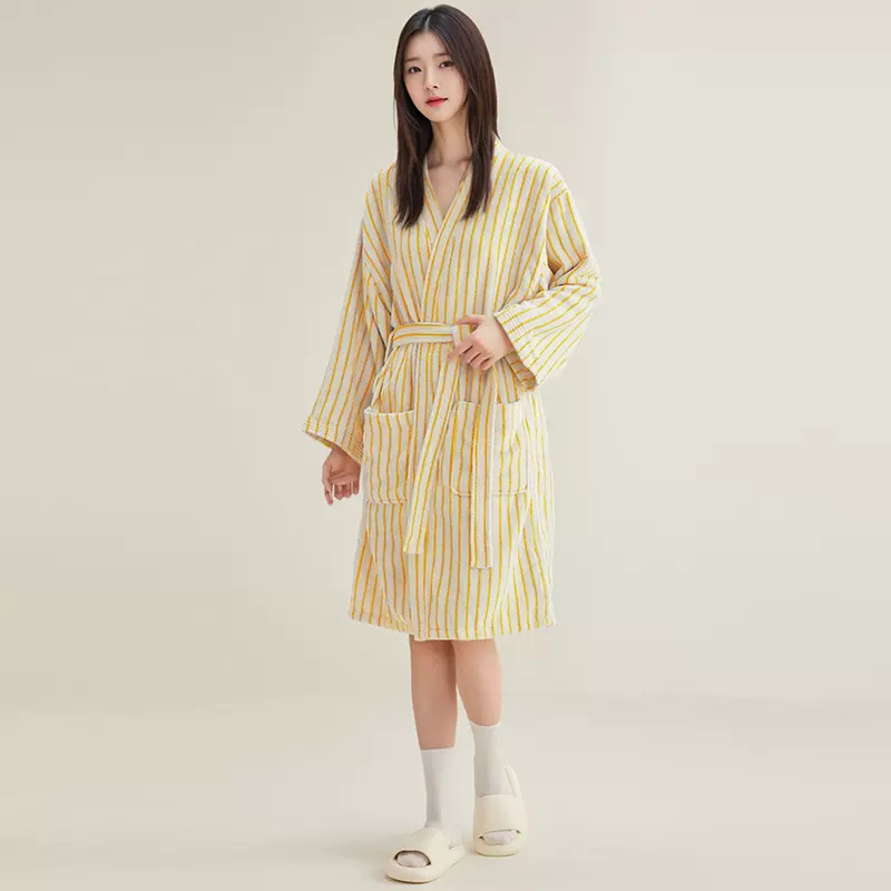 纯棉秋冬成人浴袍细纹条男女毛圈布浴巾