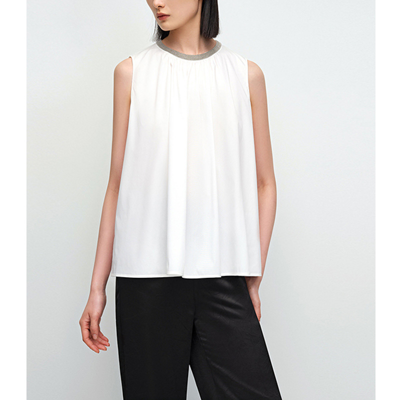 [Ov Order] 2026 Spring/Summer New Women's Clothing with Collar Decoration Design, Simple and Elegant Round Neck Sleeveless Shirt