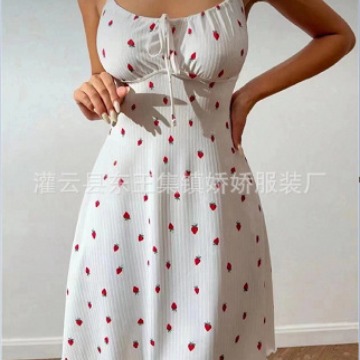 2024 New Cross-Border Strawberry Sling Pajamas Women Thin Pure Desire to Reduce Age and Look Slimming Casual Ins Homewear