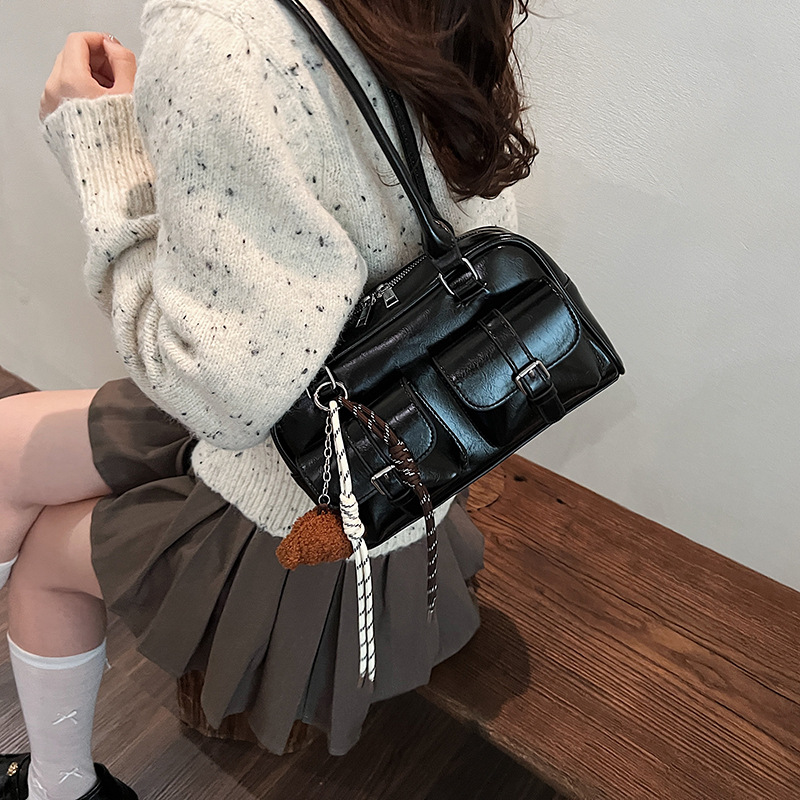 Nicho coreano Zhong explosivo bolso de brazo para mujeres 2025, nuevo retro de gran capacidad bolso de hombro de la marea universal bolso de viaje