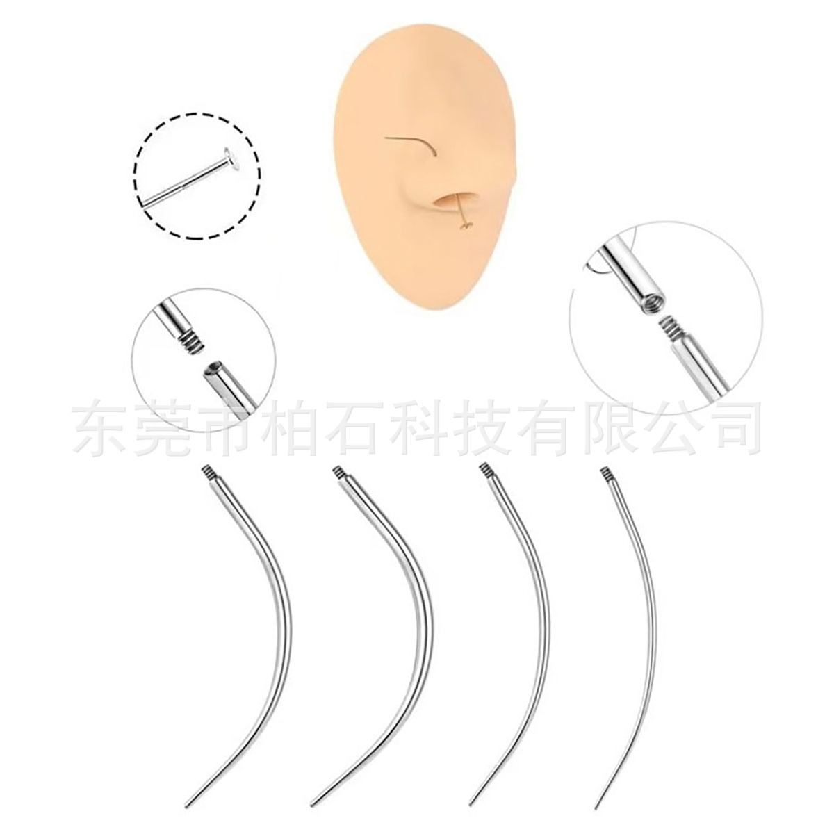 316L Surgical Steel Internally Threaded Curved Guide Rod Pin for Lip Ear Piercing Jewelry detail image 7