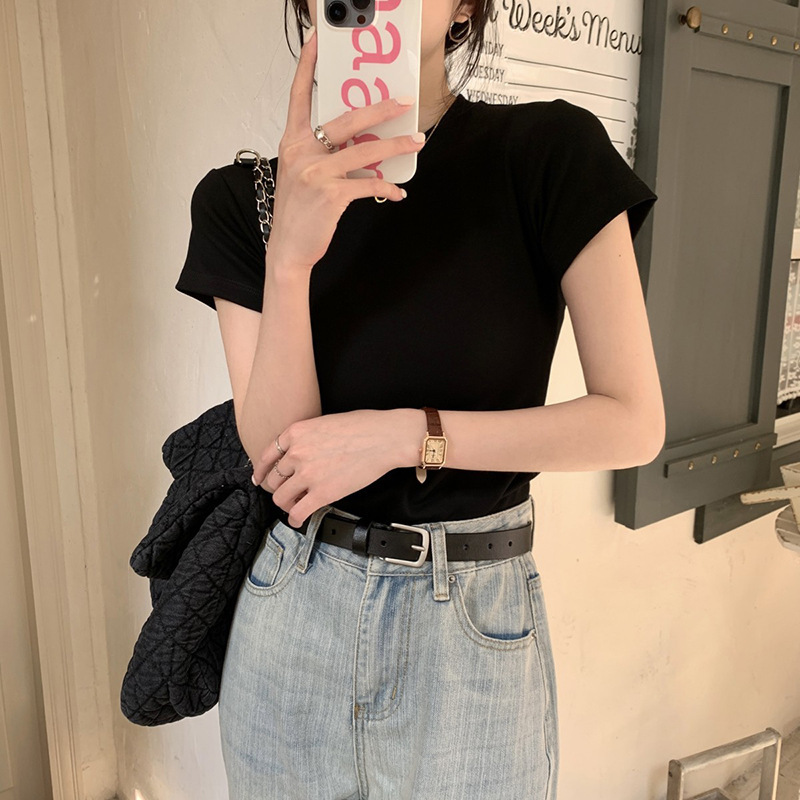 棉质圆领纯色打底衫女春秋冬新款叠穿内搭修身长袖t恤上衣女 |undefined
