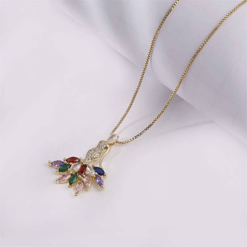 Fashion Color Zircon Copper Gold-plated Dancing Girl Copper Necklace display picture 4