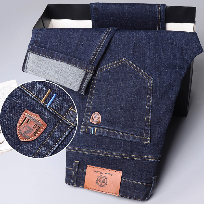 Men's Clothing Autumn And Winter Plus Velvet Jeans Loose Straight Business Casual Warm Thick Pants _voghion.com