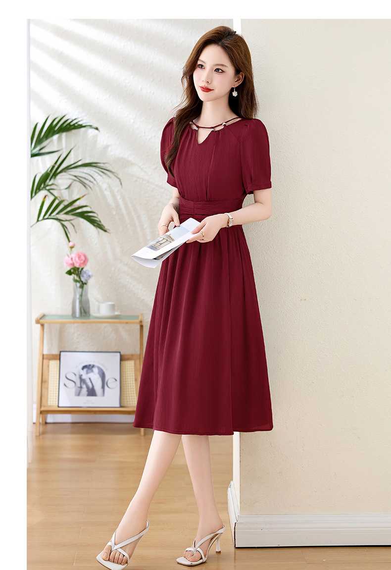 Váy midi mùa hè thời trang sang trọng, thiết kế thon eo, dáng dài vừa phải JX3320 — Màu đỏ rượu, Màu tím chi tiết 24